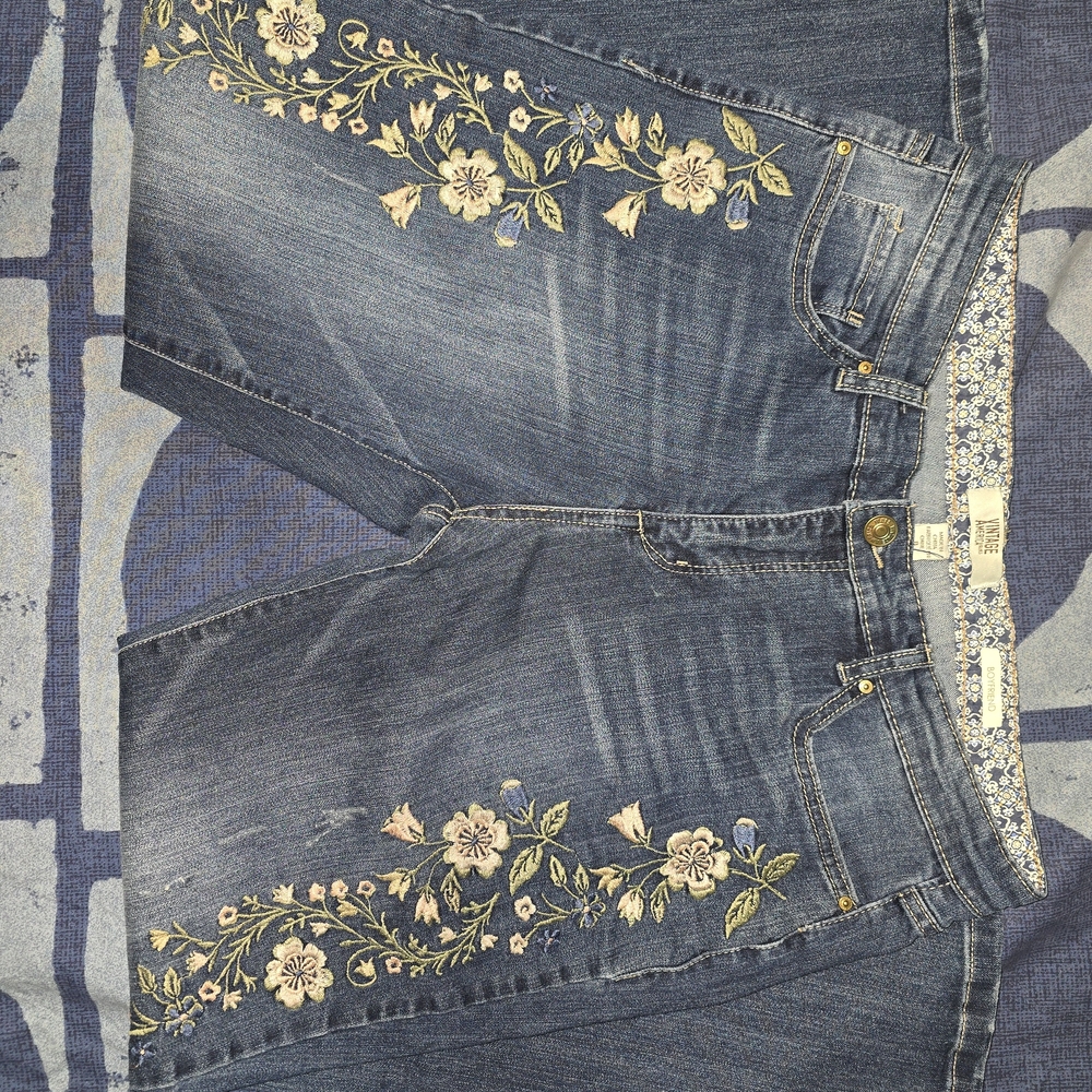 Blue Floral Embroidered Jeans